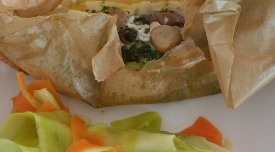 Papillote de poisson et ses tagliatelles de légumes